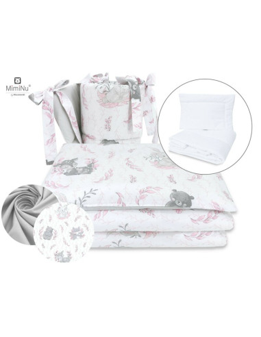 BN-6426972011280,MimiNu - Set lenjerie patut 5 piese, Cu pilota si perna, Din bumbac certificat Oeko Tex Standard 100, Pentru pa