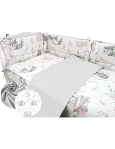 BN-6426972011280,MimiNu - Set lenjerie patut 5 piese, Cu pilota si perna, Din bumbac certificat Oeko Tex Standard 100, Pentru pa