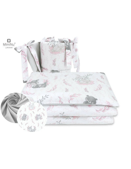 BN-6426972011280,MimiNu - Set lenjerie patut 5 piese, Cu pilota si perna, Din bumbac certificat Oeko Tex Standard 100, Pentru pa