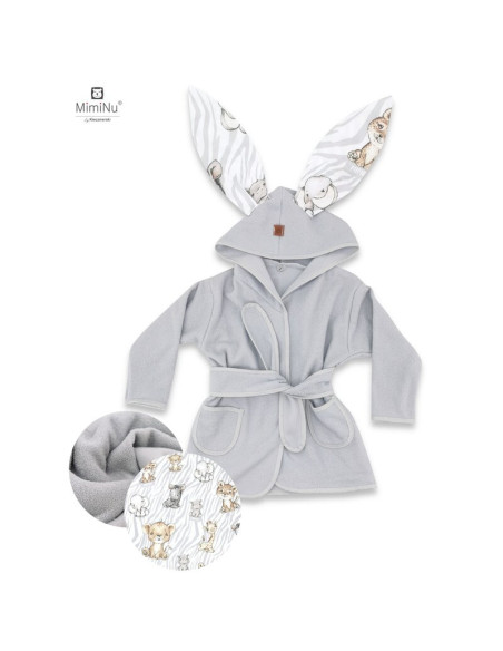BN-6426972011327,MimiNu - Halat de baie cu urechi 6 - 36 luni, Moale, Cu buzunare, Cu cordon, Din bumbac si thermo fleece, Mater