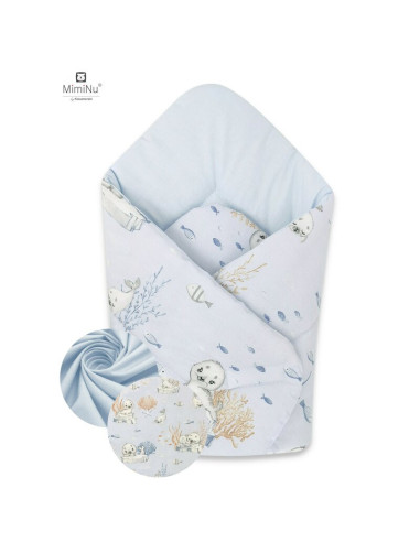 BN-6426972011426,MimiNu - Paturica de infasat cu doua fete, Cu multiple utilizari, Cu inchidere arici velcro, Dimensiune 75x75 c