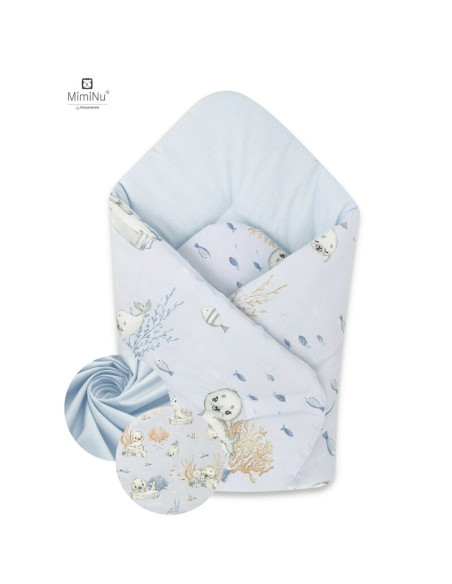 BN-6426972011426,MimiNu - Paturica de infasat cu doua fete, Cu multiple utilizari, Cu inchidere arici velcro, Dimensiune 75x75 c