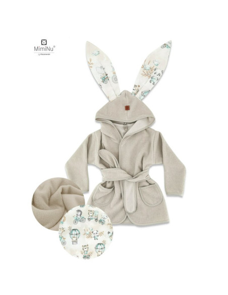 BN-6426972011433,MimiNu - Halat de baie cu urechi 6 - 36 luni, Moale, Cu buzunare, Cu cordon, Din bumbac si thermo fleece, Mater