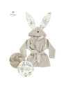 BN-6426972011433,MimiNu - Halat de baie cu urechi 6 - 36 luni, Moale, Cu buzunare, Cu cordon, Din bumbac si thermo fleece, Mater