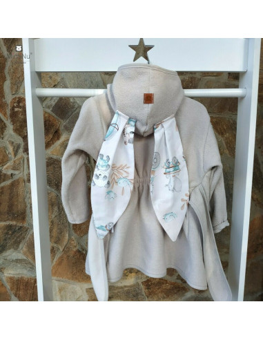 BN-6426972011433,MimiNu - Halat de baie cu urechi 6 - 36 luni, Moale, Cu buzunare, Cu cordon, Din bumbac si thermo fleece, Mater