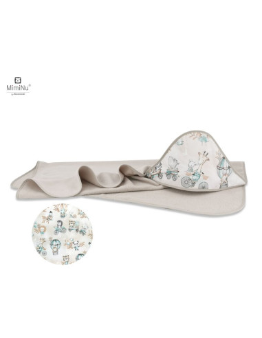 BN-6426972011440,MimiNu - Prosop mare cu gluga, Dimensiune 100x100 cm, Din bumbac si thermo fleece, Materiale certificate Oeko T