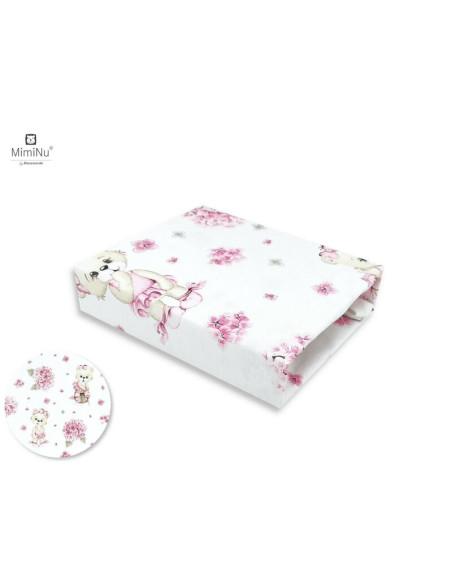 BN-6426972011563,MimiNu - Cearceaf cu elastic pentru patut 120X60 cm, Din bumbac certificat Oeko Tex Standard 100, Design, Pink 