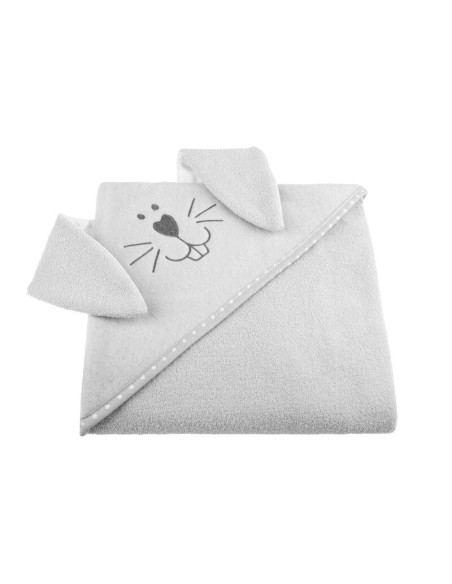 BN-BOC0121,Qmini - Prosop cu gluga cu urechi, Din bumbac, Dimensiune mare 80x80 cm, Gray Rabbit