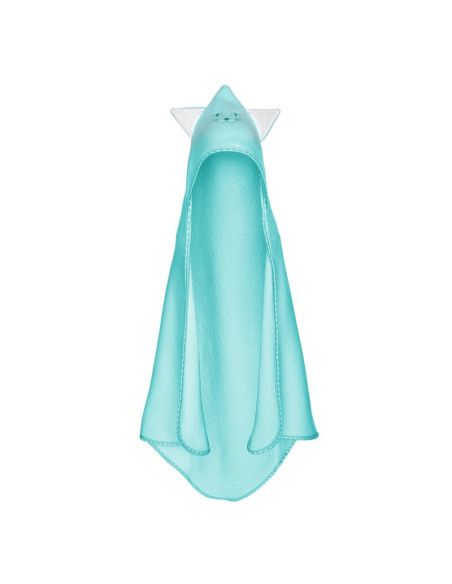 BN-BOC0120,Qmini - Prosop cu gluga cu urechi, Din bumbac, Dimensiune mare 80x80 cm, Aqua Cat