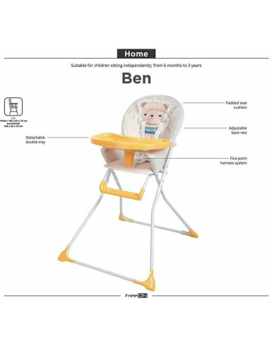 BN-36271,Scaun de masa fix, Ben, Cu husa detasabila si lavabila, Cu tavita reglabila, 6 - 36 luni, Conform cu standardul europea