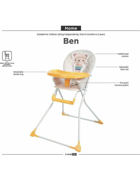 BN-36271,Scaun de masa fix, Ben, Cu husa detasabila si lavabila, Cu tavita reglabila, 6 - 36 luni, Conform cu standardul europea