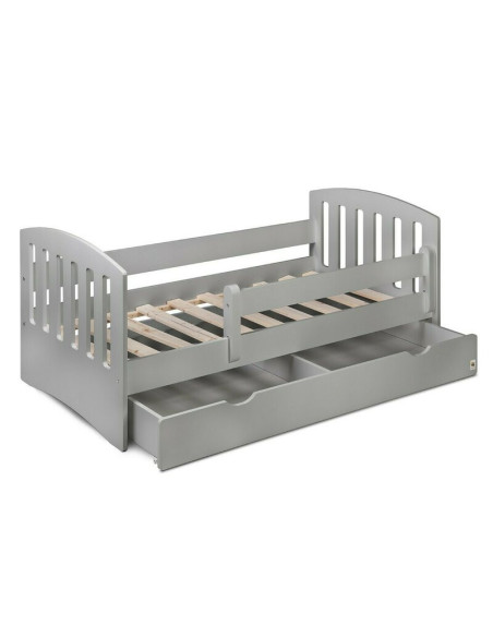 BN-YAPPYLUX_GREY,Patut junior cu sertar compartimentat YappyLux din lemn, Cu laterala de protectie, YappyKids, 160x80 cm, Gri