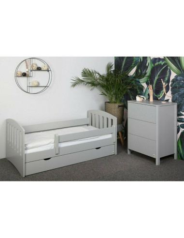 BN-YAPPYLUX_GREY,Patut junior cu sertar compartimentat YappyLux din lemn, Cu laterala de protectie, YappyKids, 160x80 cm, Gri