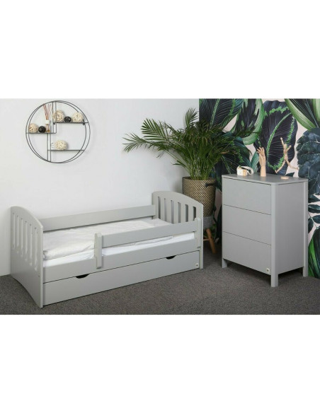 BN-YAPPYLUX_GREY,Patut junior cu sertar compartimentat YappyLux din lemn, Cu laterala de protectie, YappyKids, 160x80 cm, Gri