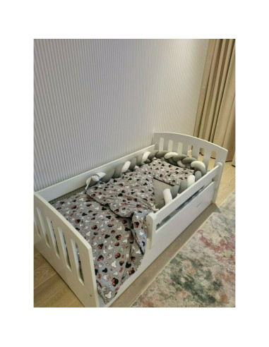 BN-YAPPYLUX_GREY,Patut junior cu sertar compartimentat YappyLux din lemn, Cu laterala de protectie, YappyKids, 160x80 cm, Gri