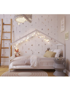 BN-YAPPYHYTTE_WHITE,Patut tip casuta YappyHytte Bed din lemn certificat FSC, Transformabil in casuta de joaca, Cu bariera de pro 2