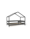 BN-YAPPYHYTTE_ANTHRACITE,Patut tip casuta YappyHytte Bed din lemn certificat FSC, Transformabil in casuta de joaca, Cu bariera d