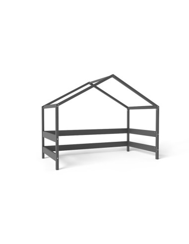 BN-YAPPYHYTTE_ANTHRACITE,Patut tip casuta YappyHytte Bed din lemn certificat FSC, Transformabil in casuta de joaca, Cu bariera d