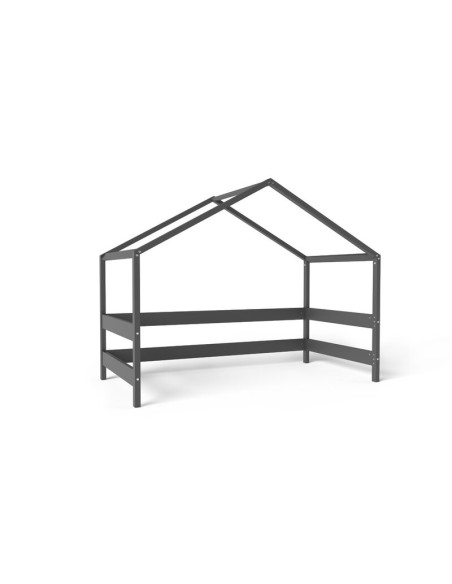 BN-YAPPYHYTTE_ANTHRACITE,Patut tip casuta YappyHytte Bed din lemn certificat FSC, Transformabil in casuta de joaca, Cu bariera d