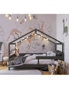 BN-YAPPYHYTTE_GREEN,Patut tip casuta YappyHytte Bed din lemn certificat FSC, Transformabil in casuta de joaca, Cu bariera de pro 2