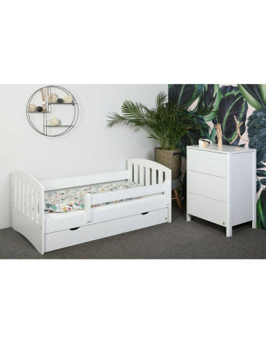 BN-YAPPYLUX+MINI_WHITE,Pachet Patut junior cu sertar compartimentat YappyLux din lemn si Comoda de infasat YappyMini din lemn, A