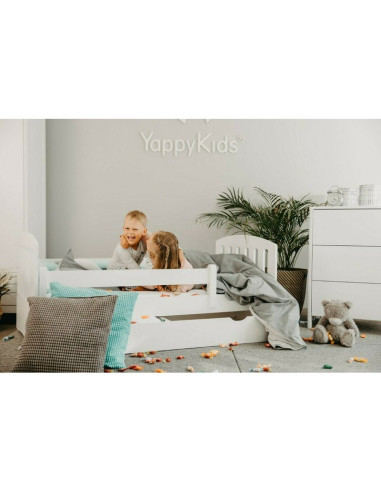 BN-YAPPYLUX+MINI_WHITE,Pachet Patut junior cu sertar compartimentat YappyLux din lemn si Comoda de infasat YappyMini din lemn, A