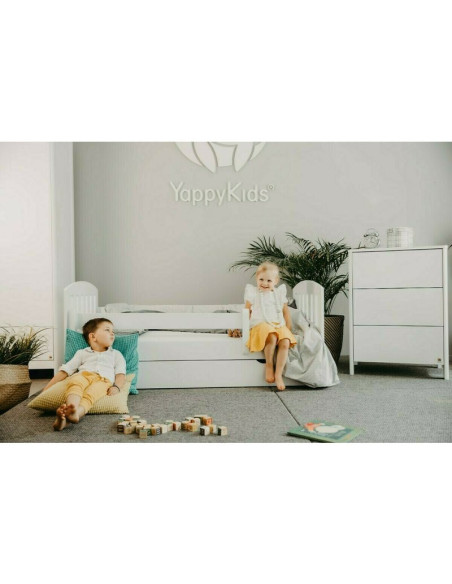 BN-YAPPYLUX+MINI_WHITE,Pachet Patut junior cu sertar compartimentat YappyLux din lemn si Comoda de infasat YappyMini din lemn, A