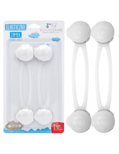 BL002_set,Bocioland - Set 2 sisteme de siguranta multifunctionale, Flexibile, Pentru sertare, Dulapuri, Frigider, Alb