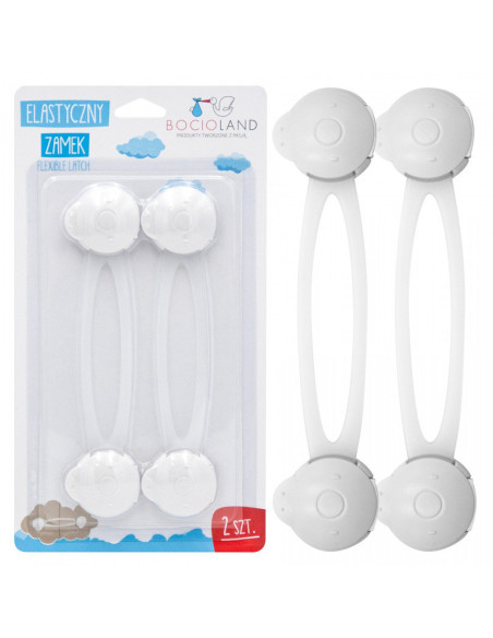 BL002_set,Bocioland - Set 2 sisteme de siguranta multifunctionale, Flexibile, Pentru sertare, Dulapuri, Frigider, Alb