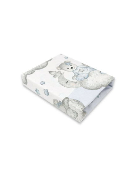 BN-6426972015172,Qmini - Cearceaf cu elastic pentru patut 140X70 cm, Din bumbac certificat Oeko Tex Standard 100, Teddy Bear wit