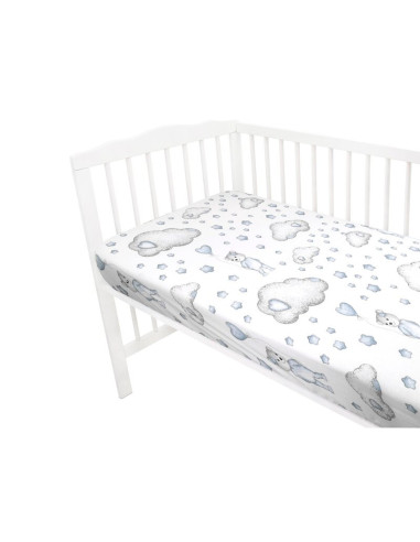 BN-6426972015172,Qmini - Cearceaf cu elastic pentru patut 140X70 cm, Din bumbac certificat Oeko Tex Standard 100, Teddy Bear wit