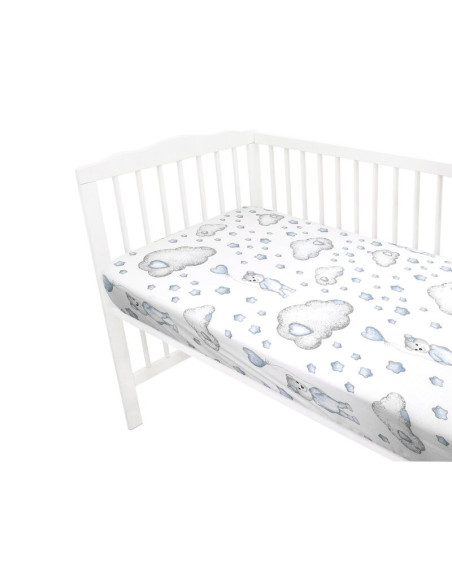 BN-6426972015172,Qmini - Cearceaf cu elastic pentru patut 140X70 cm, Din bumbac certificat Oeko Tex Standard 100, Teddy Bear wit