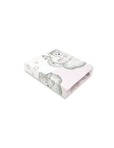 BN-6426972015189,Qmini - Cearceaf cu elastic pentru patut 140X70 cm, Din bumbac certificat Oeko Tex Standard 100, Teddy Bear wit
