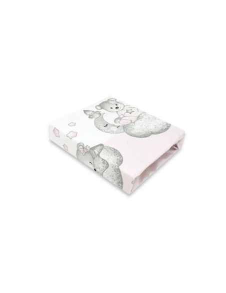 BN-6426972015189,Qmini - Cearceaf cu elastic pentru patut 140X70 cm, Din bumbac certificat Oeko Tex Standard 100, Teddy Bear wit