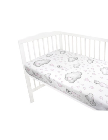 BN-6426972015189,Qmini - Cearceaf cu elastic pentru patut 140X70 cm, Din bumbac certificat Oeko Tex Standard 100, Teddy Bear wit