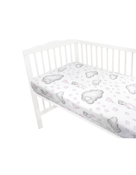 BN-6426972015189,Qmini - Cearceaf cu elastic pentru patut 140X70 cm, Din bumbac certificat Oeko Tex Standard 100, Teddy Bear wit