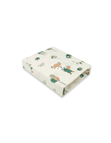 BN-6426972015202,Qmini - Cearceaf cu elastic pentru patut 140X70 cm, Din bumbac certificat Oeko Tex Standard 100, Fox and Rabbit