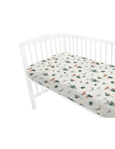 BN-6426972015202,Qmini - Cearceaf cu elastic pentru patut 140X70 cm, Din bumbac certificat Oeko Tex Standard 100, Fox and Rabbit