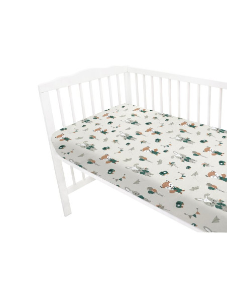 BN-6426972015202,Qmini - Cearceaf cu elastic pentru patut 140X70 cm, Din bumbac certificat Oeko Tex Standard 100, Fox and Rabbit
