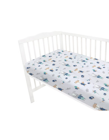 BN-6426972015219,Qmini - Cearceaf cu elastic pentru patut 140X70 cm, Din bumbac certificat Oeko Tex Standard 100, Fox and Rabbit
