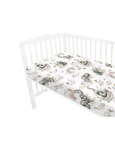 BN-6426972015233,Qmini - Cearceaf cu elastic pentru patut 140X70 cm, Din bumbac certificat Oeko Tex Standard 100, Elephants on R