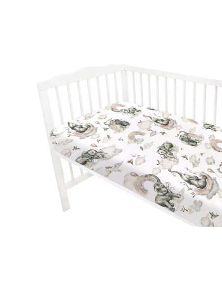 BN-6426972015233,Qmini - Cearceaf cu elastic pentru patut 140X70 cm, Din bumbac certificat Oeko Tex Standard 100, Elephants on R