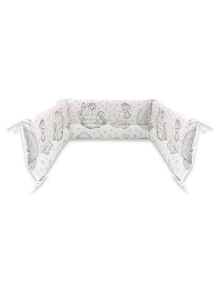 BN-6426972015264,Qmini - Aparatoare pentru patut 120x60 cm, Din bumbac certificat Oeko Tex Standard 100, 180x30 cm, Cu panglici,