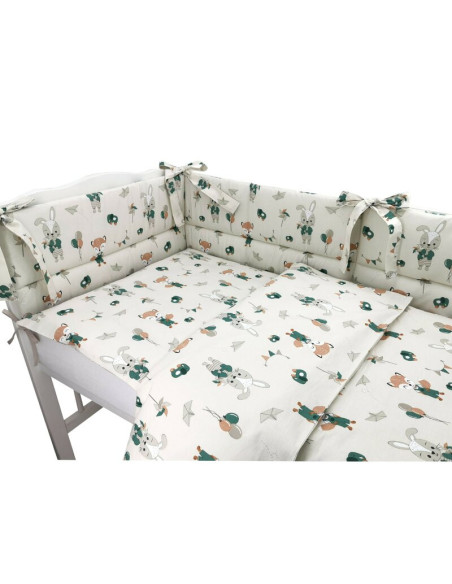 BN-6426972015363,Qmini - Lenjerie patut 3 piese, Cu protectie laterala, Din bumbac certificat Oeko Tex Standard 100, Pentru patu