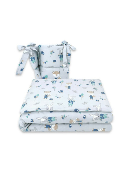 BN-6426972015370,Qmini - Lenjerie patut 3 piese, Cu protectie laterala, Din bumbac certificat Oeko Tex Standard 100, Pentru patu