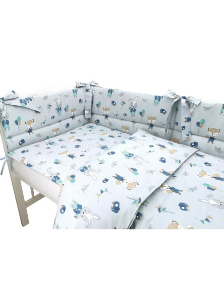 BN-6426972015370,Qmini - Lenjerie patut 3 piese, Cu protectie laterala, Din bumbac certificat Oeko Tex Standard 100, Pentru patu