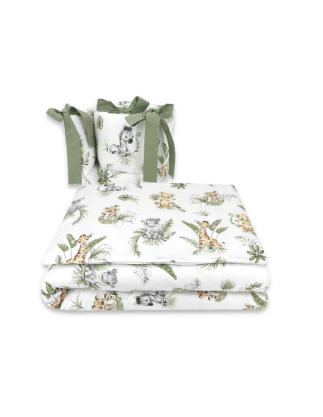 BN-6426972015400,Qmini - Lenjerie patut 3 piese, Cu protectie laterala, Din bumbac certificat Oeko Tex Standard 100, Pentru patu