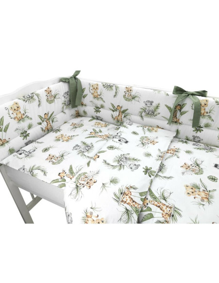 BN-6426972015400,Qmini - Lenjerie patut 3 piese, Cu protectie laterala, Din bumbac certificat Oeko Tex Standard 100, Pentru patu