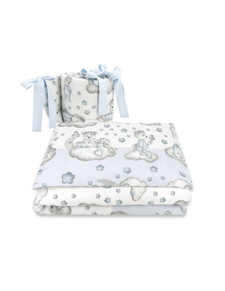 BN-6426972015417,Qmini - Lenjerie patut 3 piese, Cu protectie laterala, Din bumbac certificat Oeko Tex Standard 100, Pentru patu
