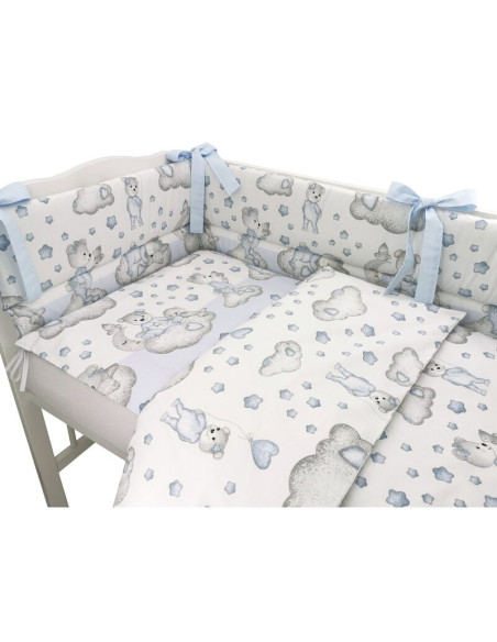 BN-6426972015417,Qmini - Lenjerie patut 3 piese, Cu protectie laterala, Din bumbac certificat Oeko Tex Standard 100, Pentru patu